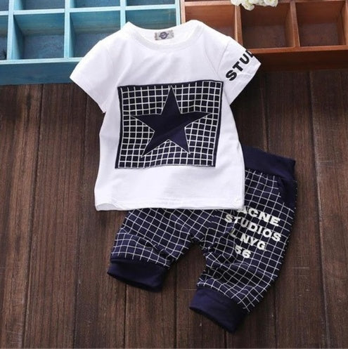 Ensemble d'été et d'automne cinq étoiles pour enfants, filles et garçons, manches courtes, ensemble de sport deux pièces