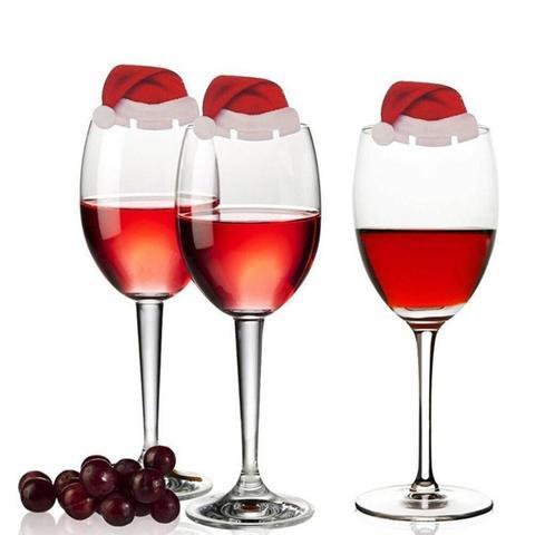 Chapeau de noël rouge en papier, 10 pièces, carte de coupe de vin, de Champagne, décor de Table de fête de noël, décorations DIY pour la maison 