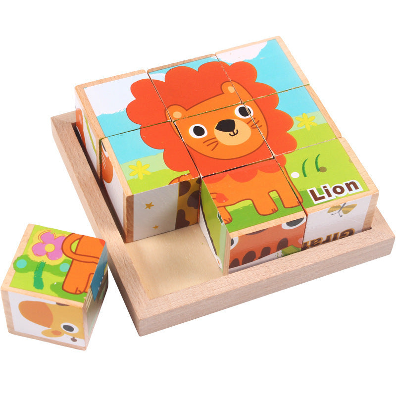 Puzzle 3D en bois avec image à Six faces de haute qualité, jouets éducatifs précoces pour enfants, Cube, cadeaux pour bébés