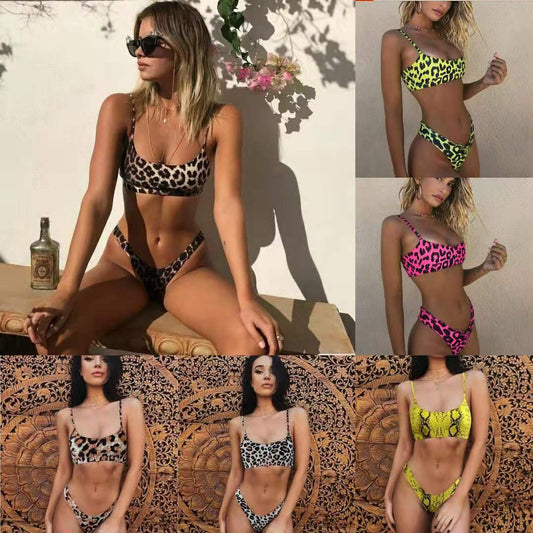 Traje de baño bikini con estampado de leopardo para mujer