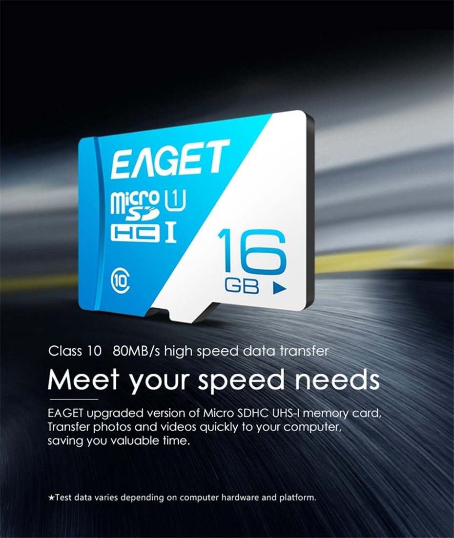 Tarjeta Micro SD EAGET T1 de 64GB, 32GB, 16GB, tarjeta de memoria de 128GB, tarjeta TF Class10 UHS-I, tarjeta de memoria Microsd de 80MB S para teléfono inteligente