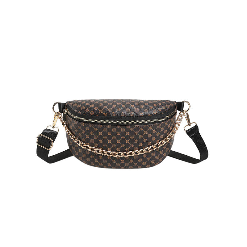 Bolso bandolera de hombro con cadena de metal estampado a cuadros para mujer