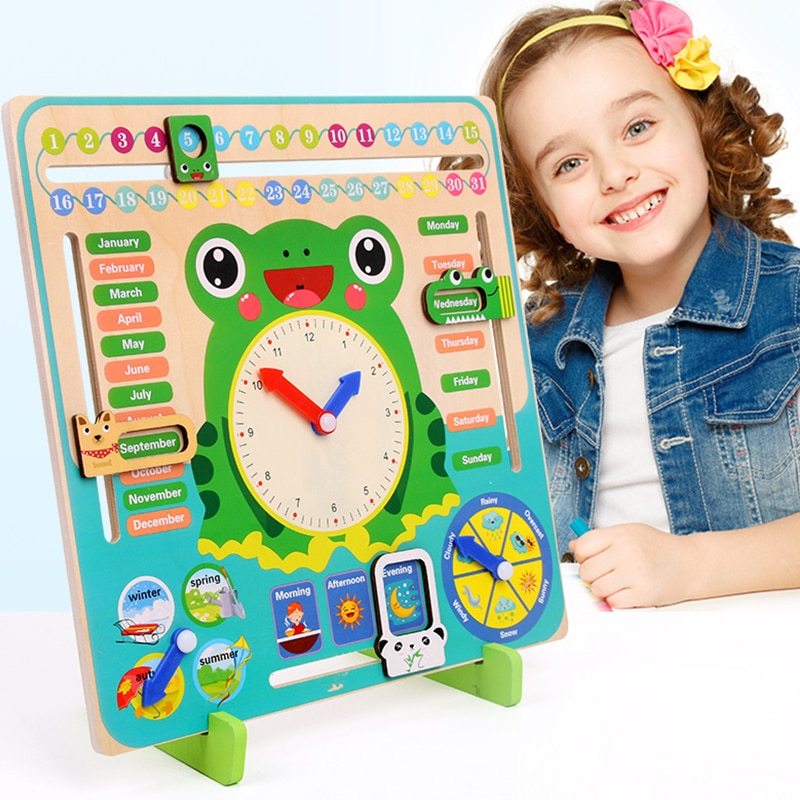 Jouets en bois Montessori pour bébé, saison météo, calendrier, horloge, Cognition, outils pédagogiques éducatifs préscolaires, jouets pour enfants