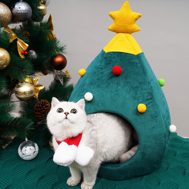 Árbol de Navidad Cama para mascotas Invierno Cálido Nido para mascotas Casa para gatos Suministros para mascotas perros
