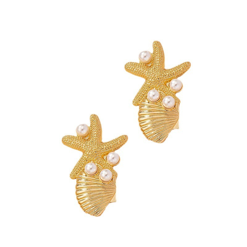 Boucles d'oreilles en forme d'étoile de mer, Style plage, clous d'oreilles en perles Vintage pour femmes