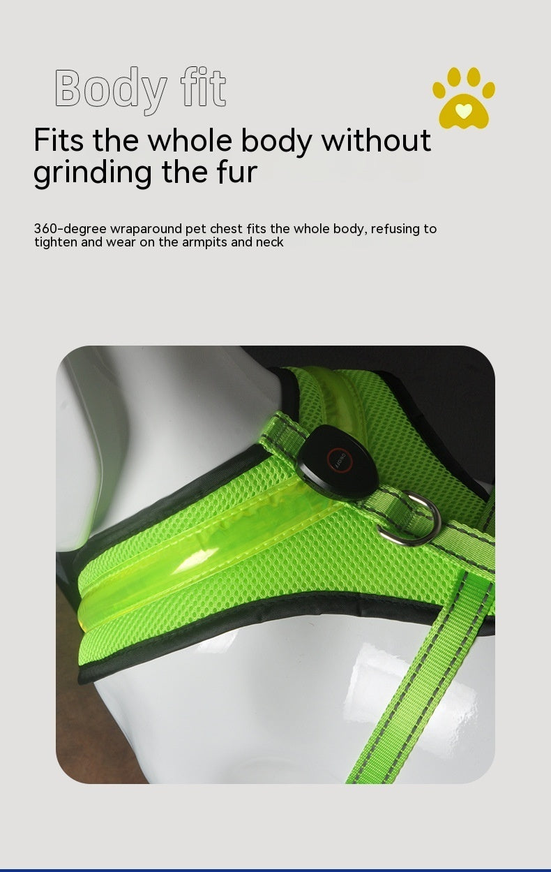 Arnés luminoso LED para perros con carga USB, chaleco con correa para el pecho para perros, arnés reflectante de seguridad para mascotas, chaleco para cachorros, productos para mascotas grandes