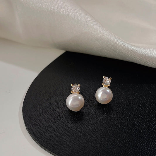 Micro Inlaid Zircon Freshwater Pearl 925 Silver Needle Plated 14k Simple All-match Affordable Luxury Style Earrings