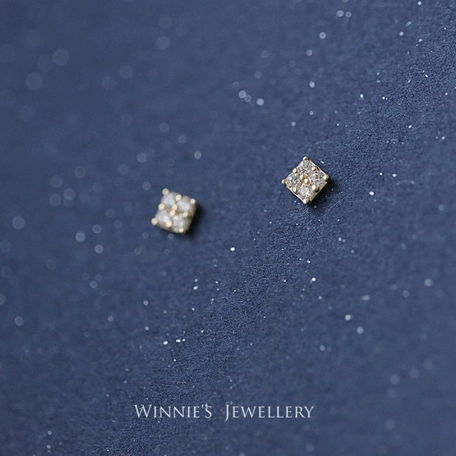 Mini boucles d'oreilles carrées simples en argent sterling plaqué or incrusté de carbink, jumelles assorties avec tout
