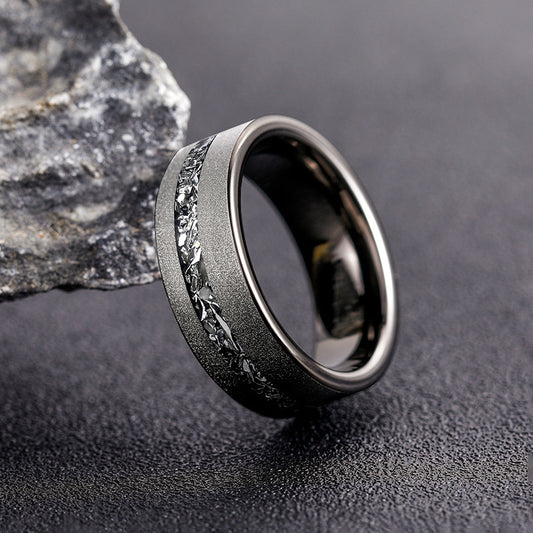 Anillo de tungsteno de escoria de aluminio roto con arena negra para hombre