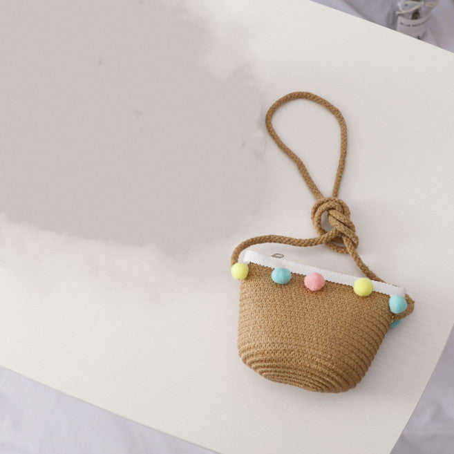 Ensemble de sac de chapeau de paille pour enfants de couleur unie petite boule