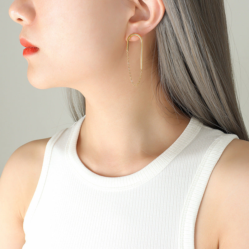 Clous d'oreilles en forme de U avec chaîne de style Ins européen et américain