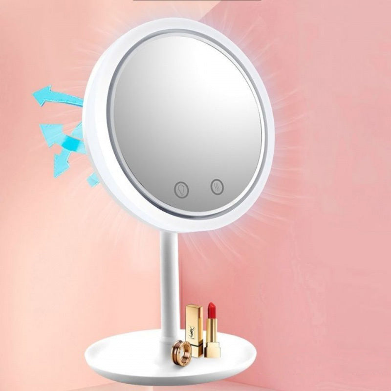 Espejo de maquillaje con luz LED y ventilador