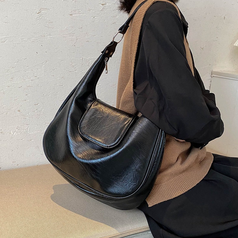 Sac à bandoulière simple classe banlieue en cuir souple fourre-tout grande capacité