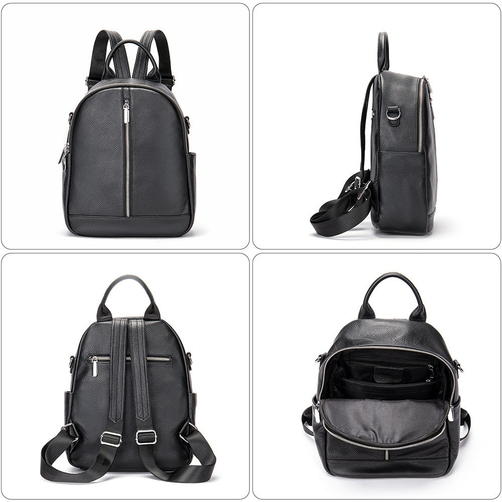 Mochila de cuero para mujer, bolso escolar versátil de gran capacidad con un solo hombro, ordenador