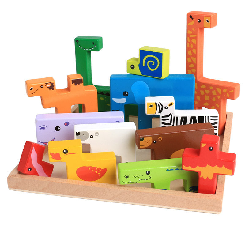 Haute qualité bébé jouets en bois blocs 3D blocs de construction d'animaux blocs de pile en bois de hêtre créatif enfants anniversaire cadeau de noël