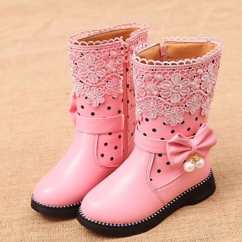 Zapatos de algodón para niña con colgante de lazo y terciopelo