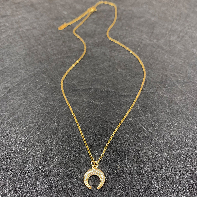 Collier de lune en Zircon plaqué cuivre, pendentif en or véritable avec Zirconium