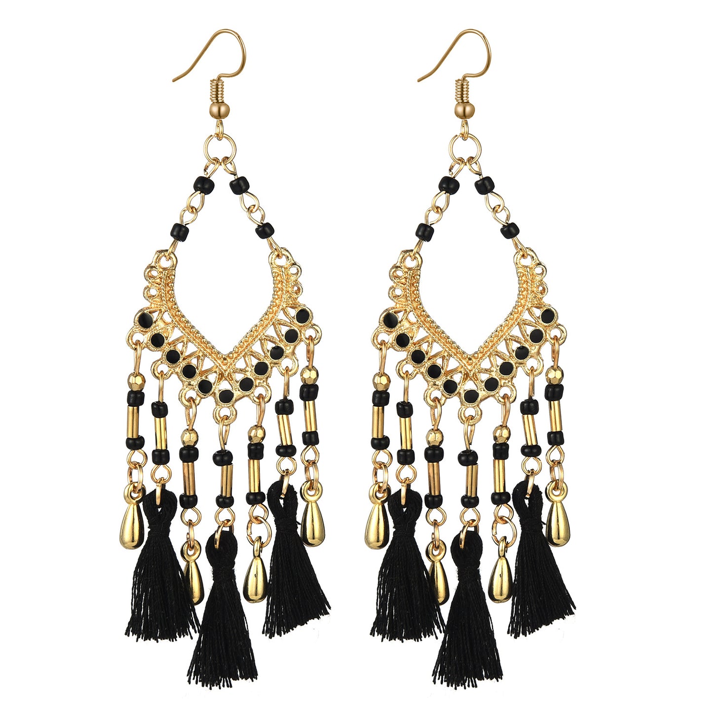 Boucles d'oreilles longues en perles d'huile, style bohémien, goutte creuse
