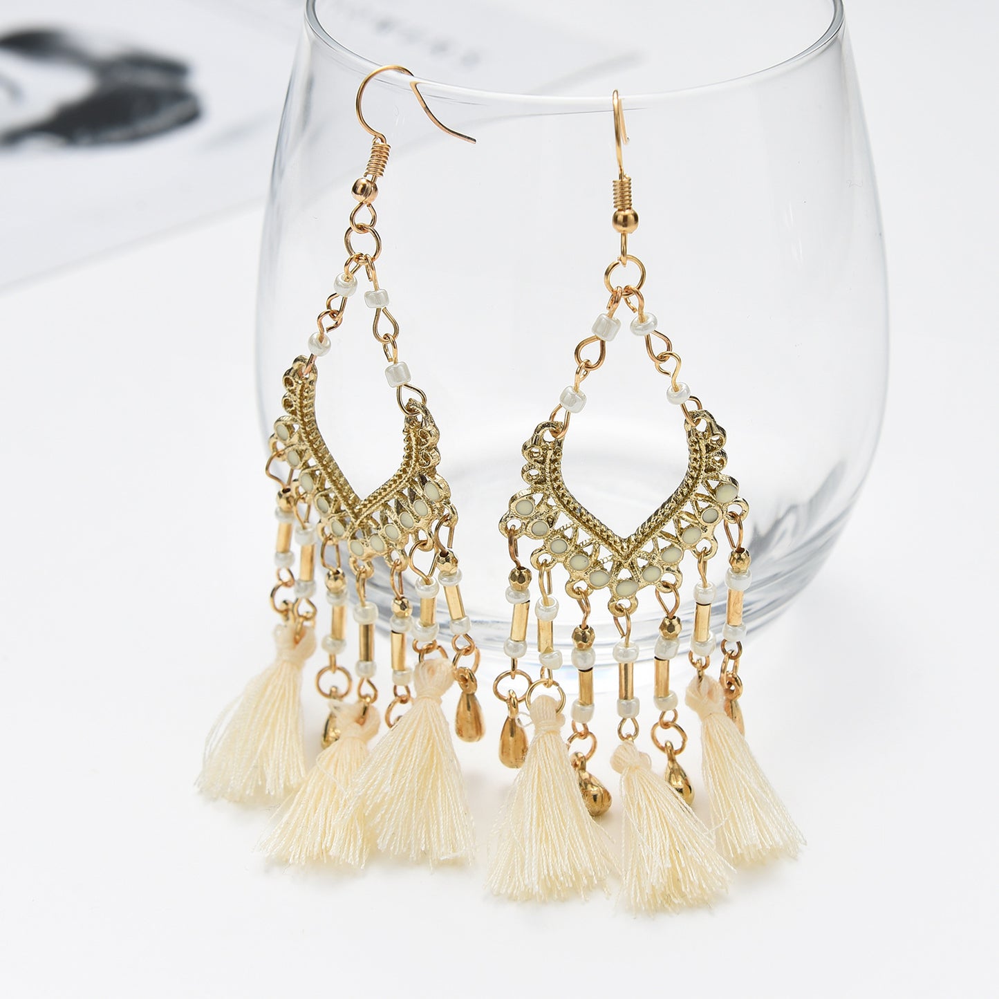 Boucles d'oreilles longues en perles d'huile, style bohémien, goutte creuse