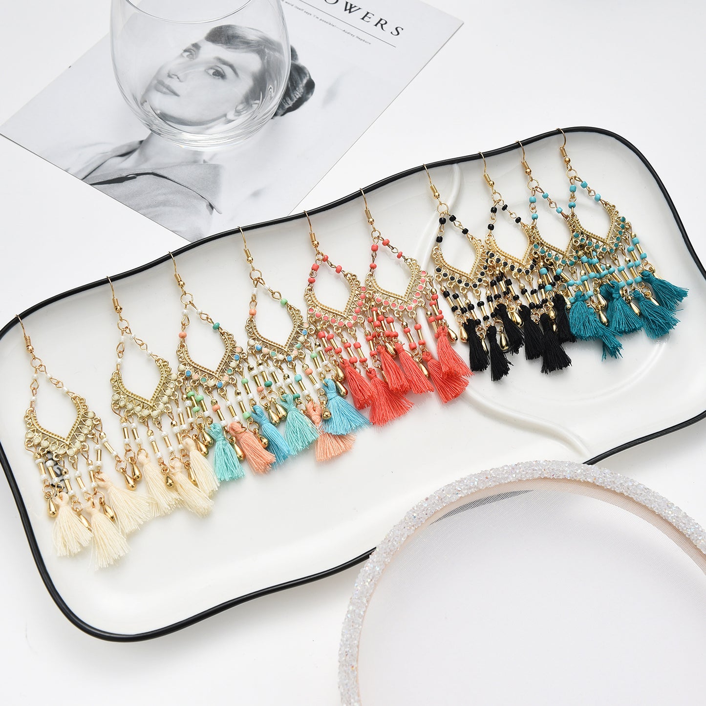 Boucles d'oreilles longues en perles d'huile, style bohémien, goutte creuse