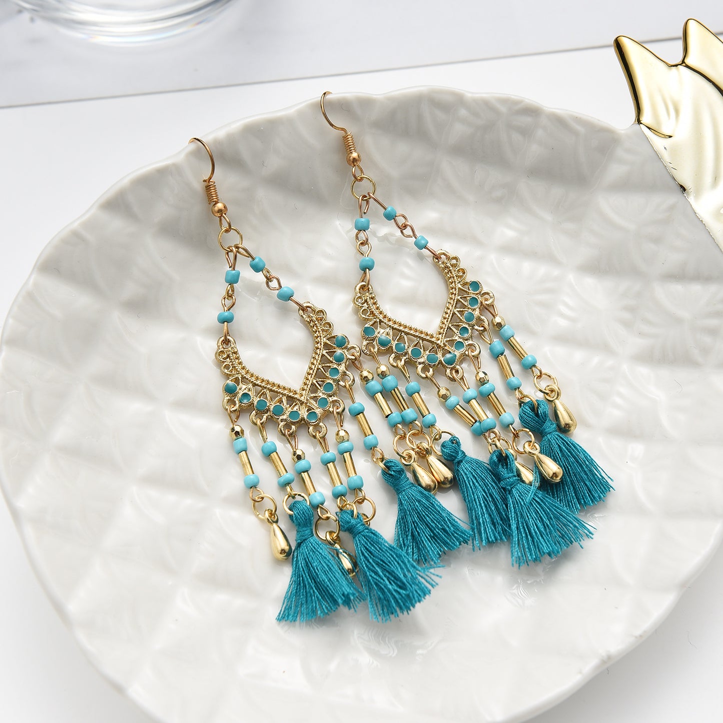 Boucles d'oreilles longues en perles d'huile, style bohémien, goutte creuse