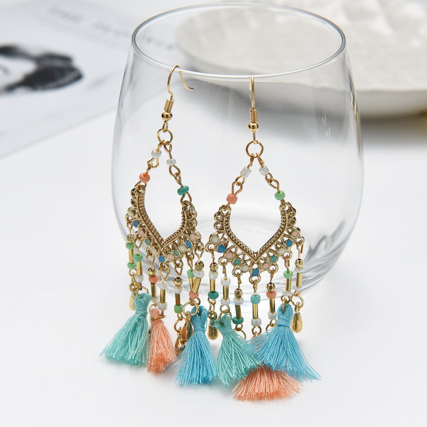 Boucles d'oreilles longues en perles d'huile, style bohémien, goutte creuse