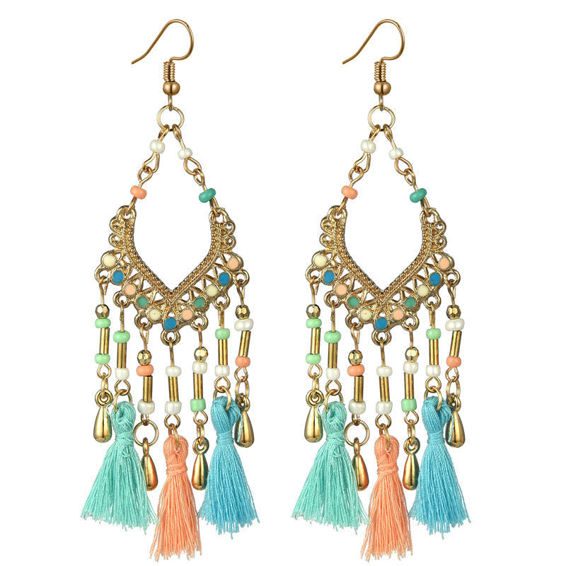 Boucles d'oreilles longues en perles d'huile, style bohémien, goutte creuse