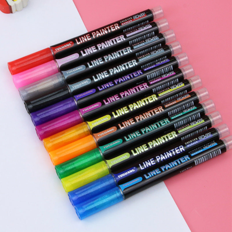 Stylo double ligne couleur métal 12 couleurs