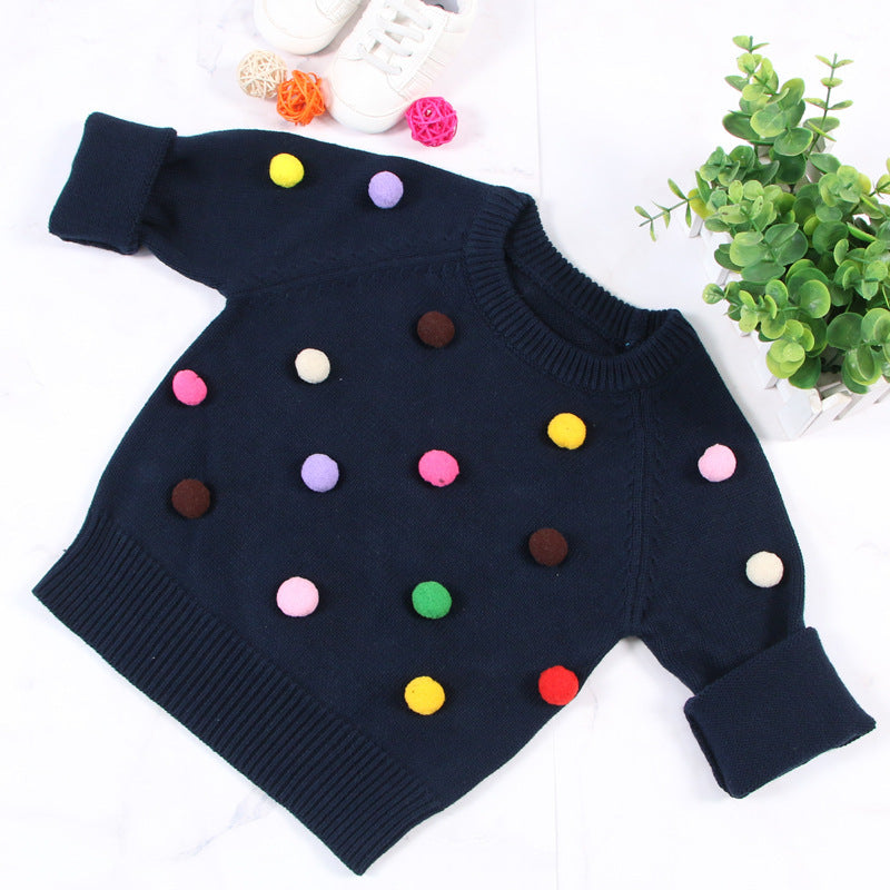 Cárdigan de invierno para niñas, suéter para niños, diseño de bolas, cárdigans tejidos para bebés, suéter informal para niños pequeños, suéter de lana para niñas
