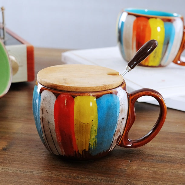 Tasse en céramique créative, tasse à lait, tasse à eau, tasse à café, tasse de petit déjeuner, tasse à couple, tasse avec couvercle, cuillère