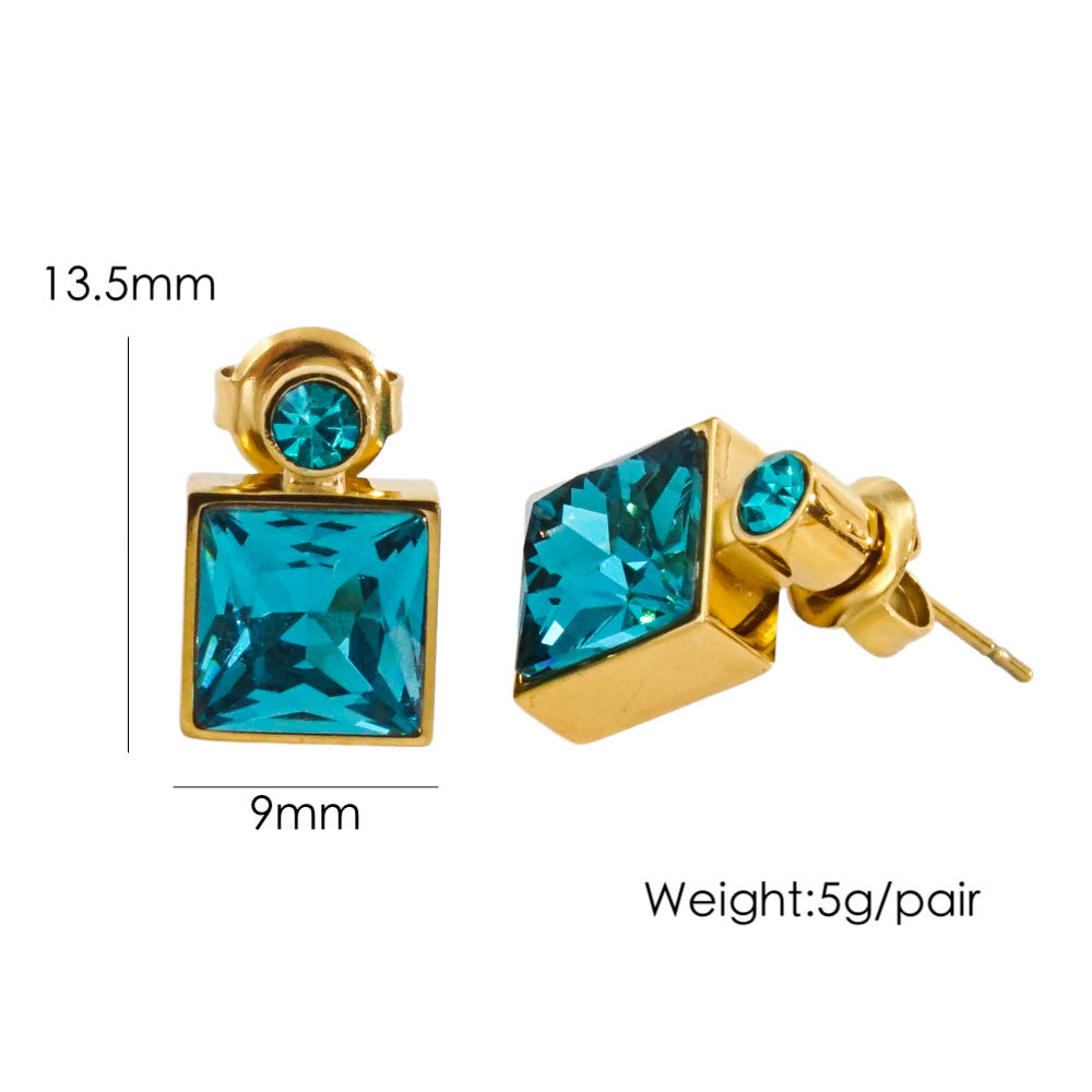 Elegant High Sense Inlaid Zircon Square Women's Ear Studs