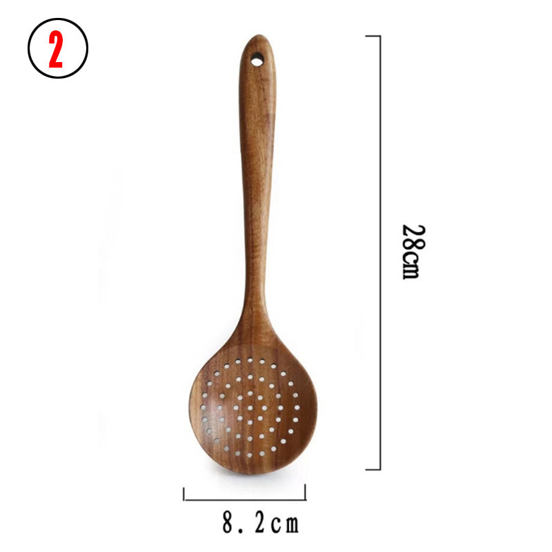Vaisselle en bois naturel de teck de thaïlande, cuillère louche tourneuse longue passoire à riz écumoire cuillères de cuisine cuillère ensemble d'outils de cuisine