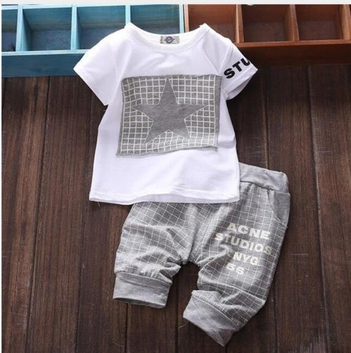 Ensemble d'été et d'automne cinq étoiles pour enfants, filles et garçons, manches courtes, ensemble de sport deux pièces