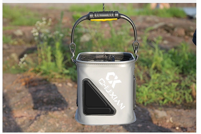 Cubo de pesca con cuerda, cubo para pescado grueso eva, caja plegable para peces vivos, barril de pesca pequeño, equipo de pesca 