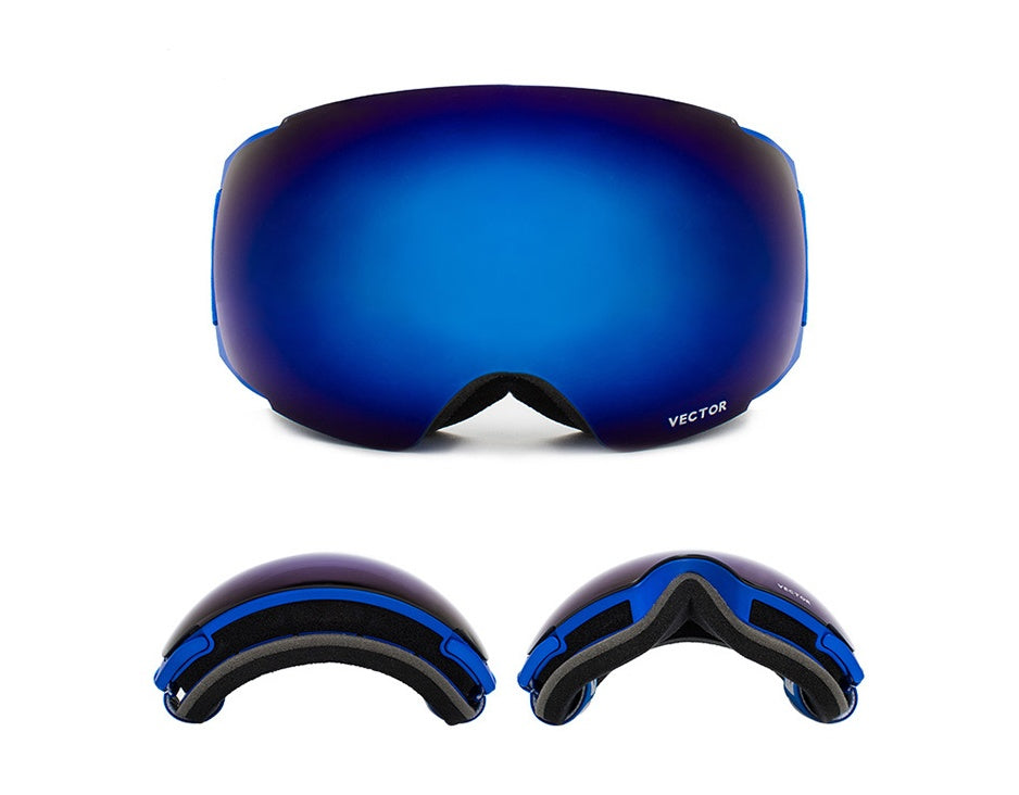 Gafas de esquí con brújula para hombres y mujeres, lentes de doble capa, superficie esférica antivaho con imanes, se pueden cambiar gafas de montañismo