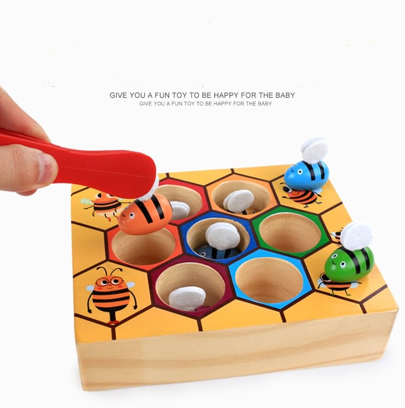 Jouets éducatifs en bois pour enfants, petites abeilles industrielles Montessori, plateau de jeu interactif en ruche, jouet amusant, cadeau 