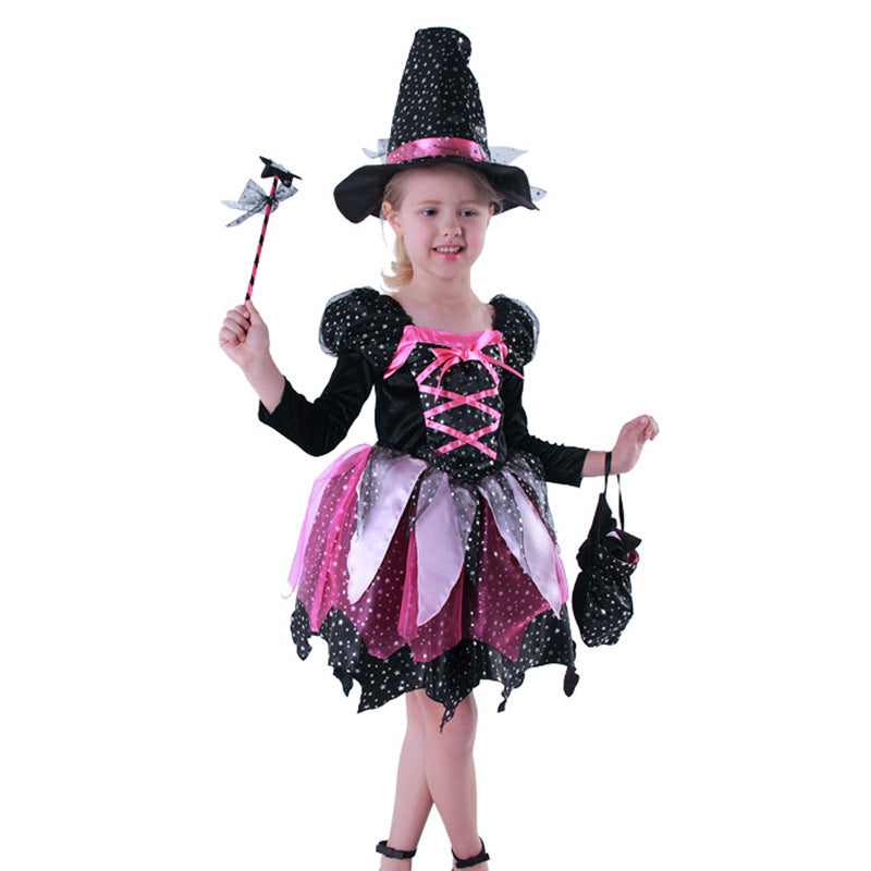 Halloween Children's Performance Costume Witch Princess Dress, Girl With Light Hair