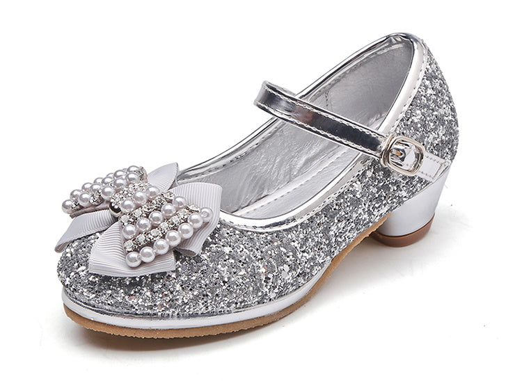 Chaussures en cristal à talon haut et nœud pour enfants