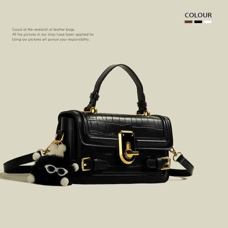 Petit sac carré à bandoulière avec pendentif mignon, motif de pierre exquis, couleur unie