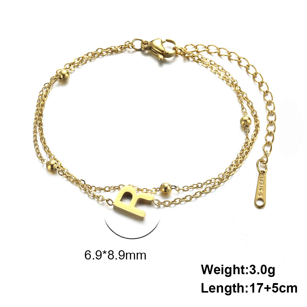 Cut Titanium Steel Double-layer Chain 26 Letters Pendant Bracelet