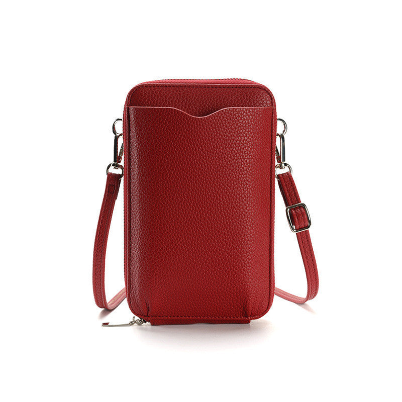 Sacs pour téléphone portable à motif litchi de haute qualité pour femmes, petit sac à bandoulière, portefeuille Long