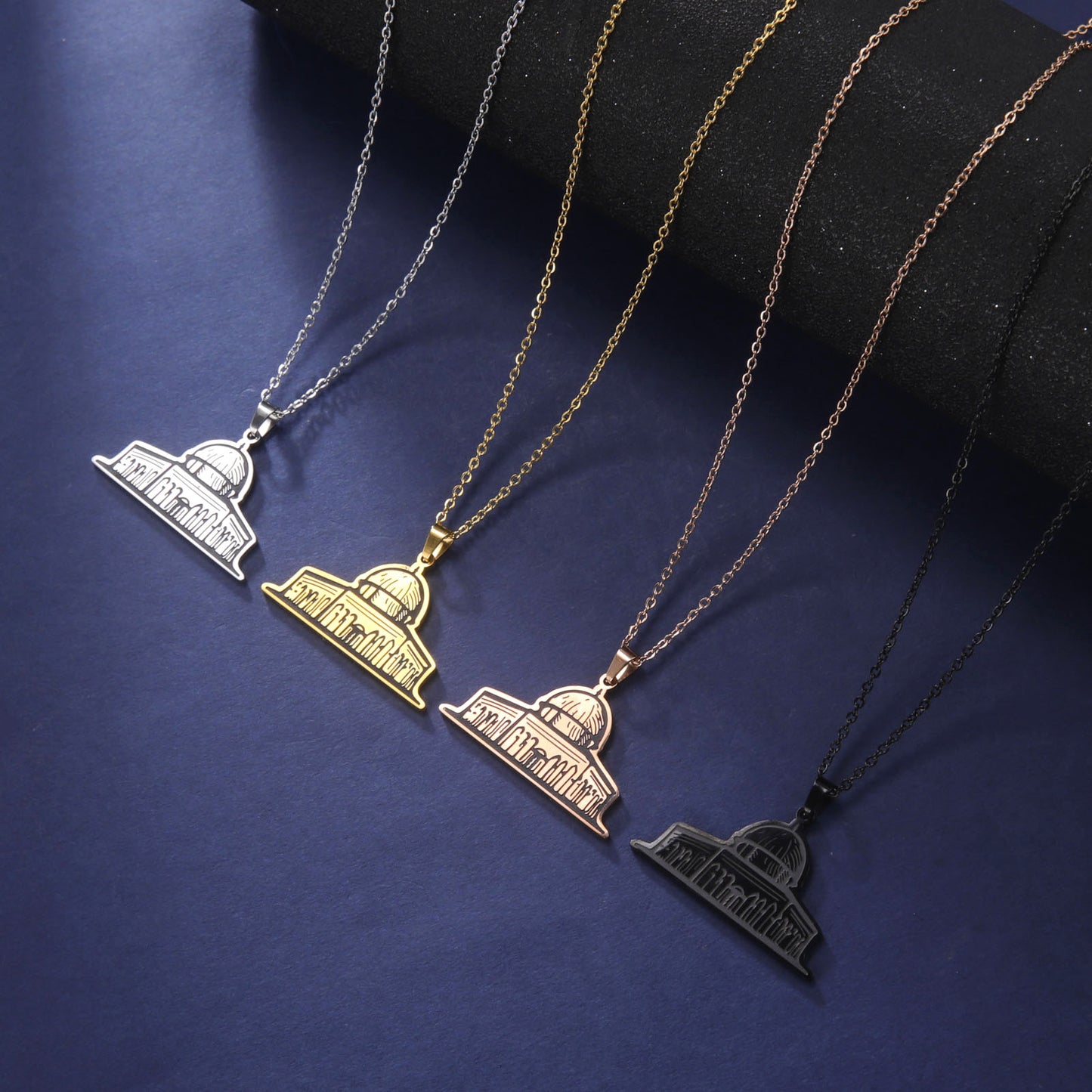 Stainless Steel Corrosion Color Changing Double-sided Polished Building Pendant Necklace