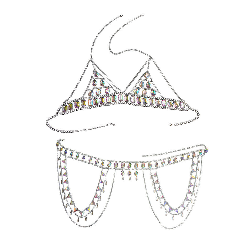 Mode été alliage soutien-gorge chaîne acrylique Bikini poitrine collier taille chaîne costume