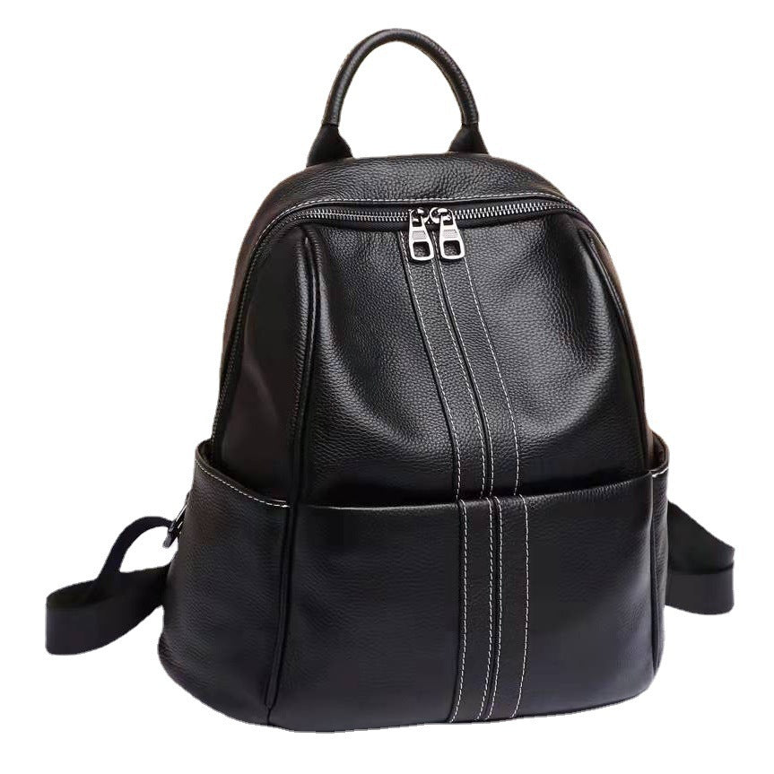 Sac à dos de voyage en cuir souple, polyvalent et décontracté, en cuir de vache de grande capacité
