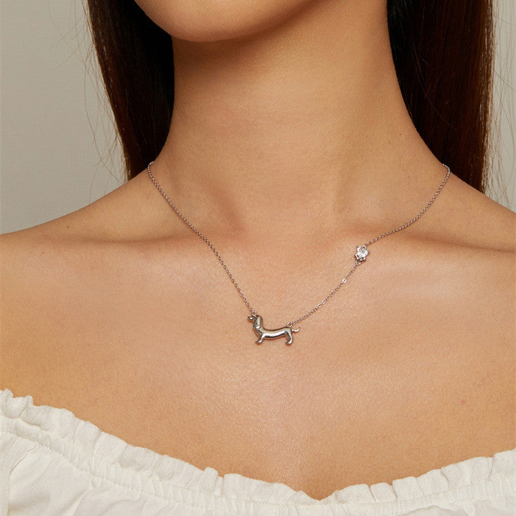 Collier en argent sterling S925 plaqué or blanc pour chien saucisse mignon