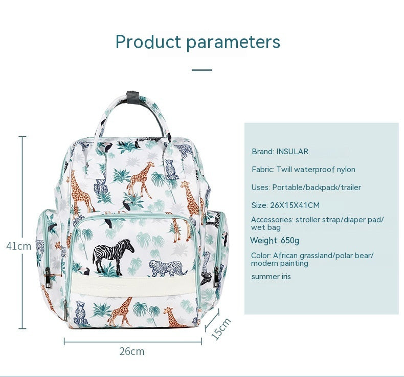 Sac à dos multifonctionnel en Nylon imprimé imperméable à la mode, sac de maman Portable de grande capacité