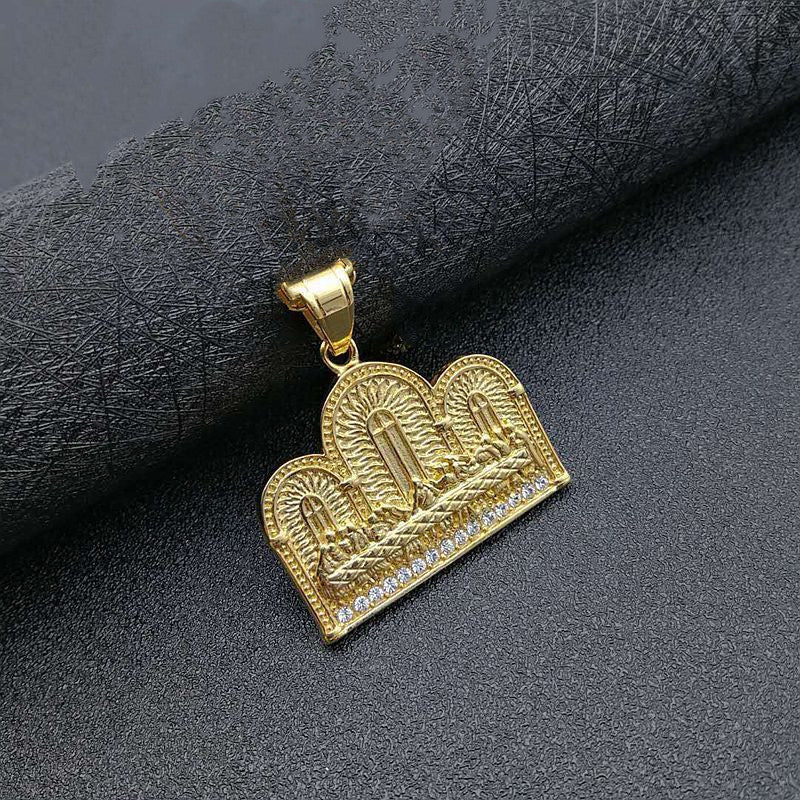 Titanium Steel Gold Plated Diamond Thirteen Make Dinner Pendant Necklace