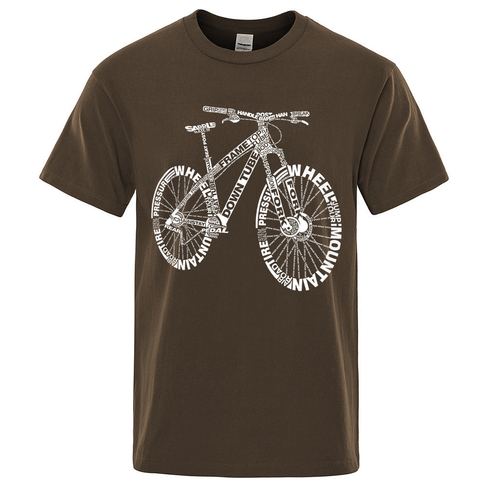 Polyester Round Neck Bicycle Pattern Casual Men's Short Sleeve
