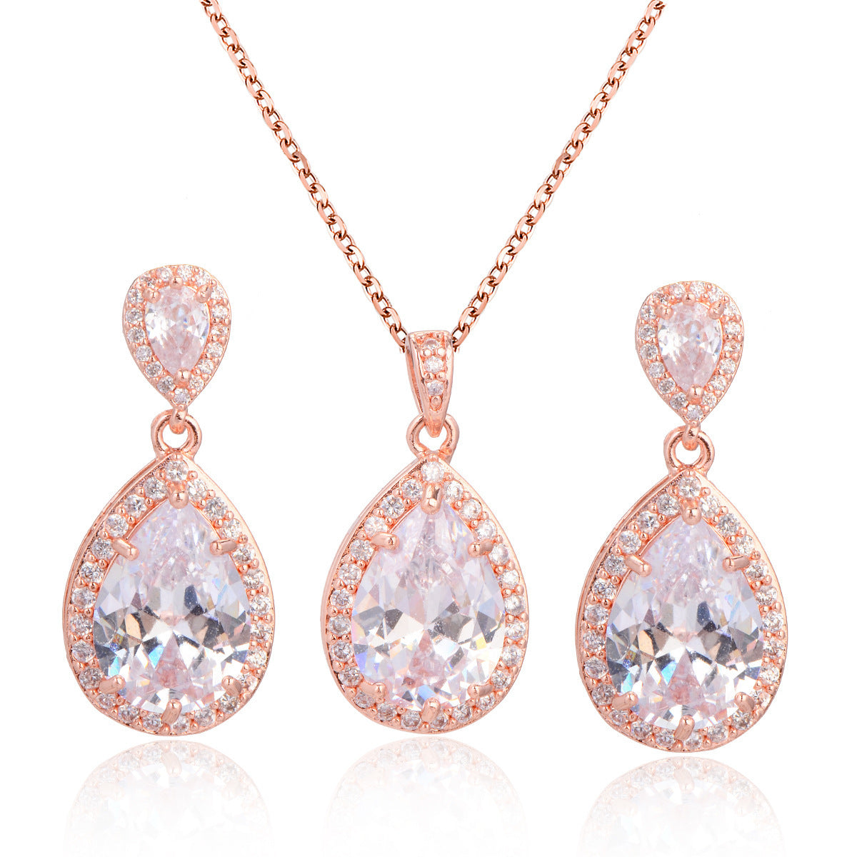 Collar de gotas de agua de circón grande brillante, traje con gotas para los oídos, joyería de boda para novia, Simple y elegante