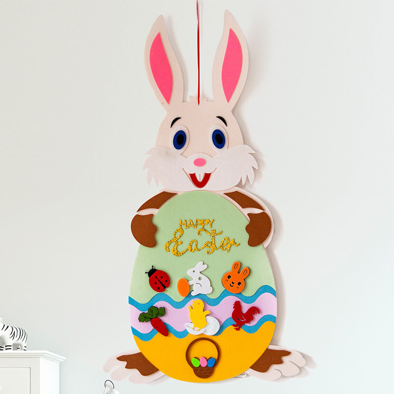 Colgantes de conejito de fieltro DIY para niños de Pascua, juguete con alfabeto desmontable, adorno de Pascua, regalo de Pascua para decoración de la pared de la puerta del hogar